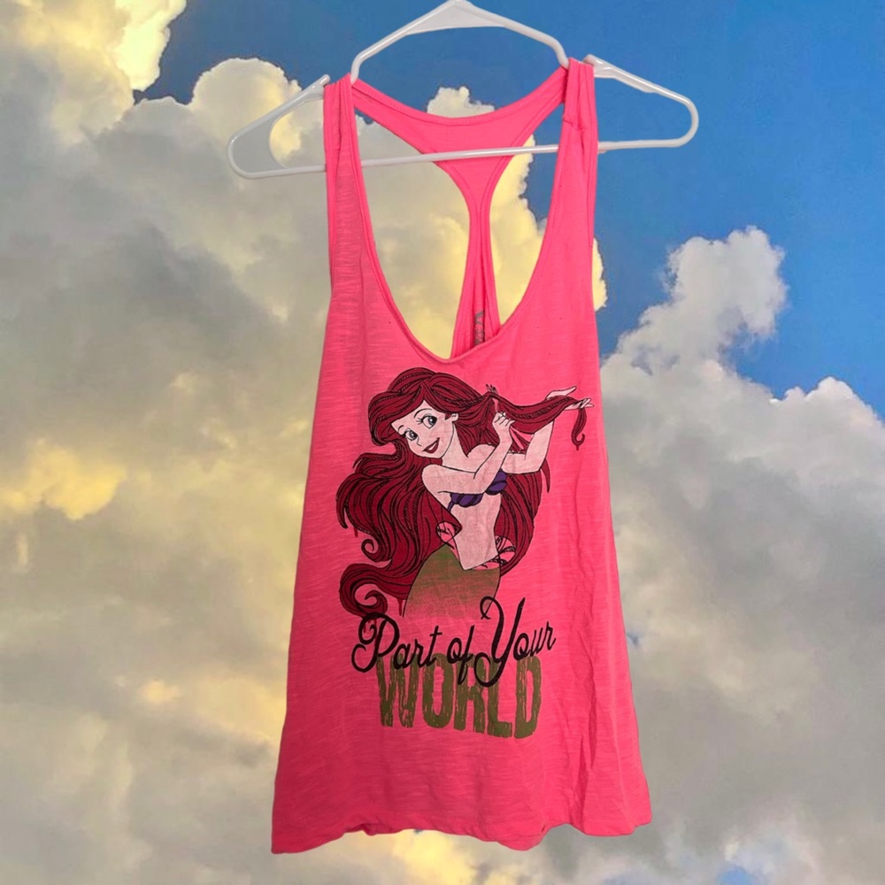 Neon Pink Disney The Little Mermaid Ariel Part of Your World Tank Top: Size 1X